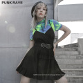 Dark series style spring women dress strap ruffles A line black woven dresses OPQ-928LQF lady clothes wholesale price PUNK RAVE